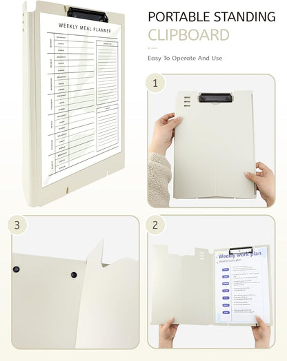 Free Standing Clipboard and Desktop Stand with Adjustable Buckles Easel Back - Foldable Stand and Document Holder for School, Office and Business Use (9.37 x 12.6 inches) (Light Green)