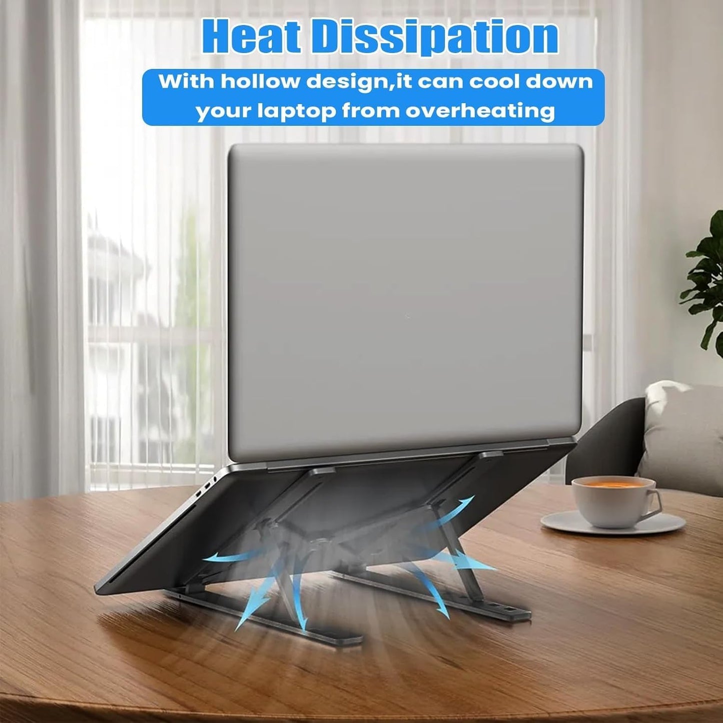 Premium Portable Aluminum Laptop Stand for Desk, 7 Angles Adjustable Tilt, Heavy-Duty Laptop Riser, Foldable, Slim & Lightweight Travel-Friendly Stand for Desk & Workstation, Black