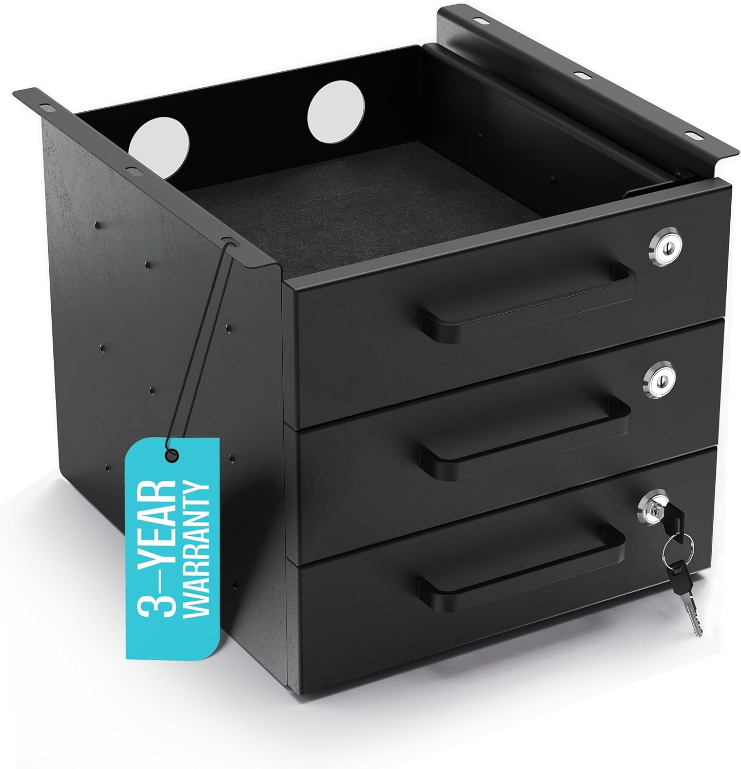 Under Desk Drawer Slide-Out – Lockable Metal Storage Drawers with Cable Management for Office & Home (Double, Bracketed)
