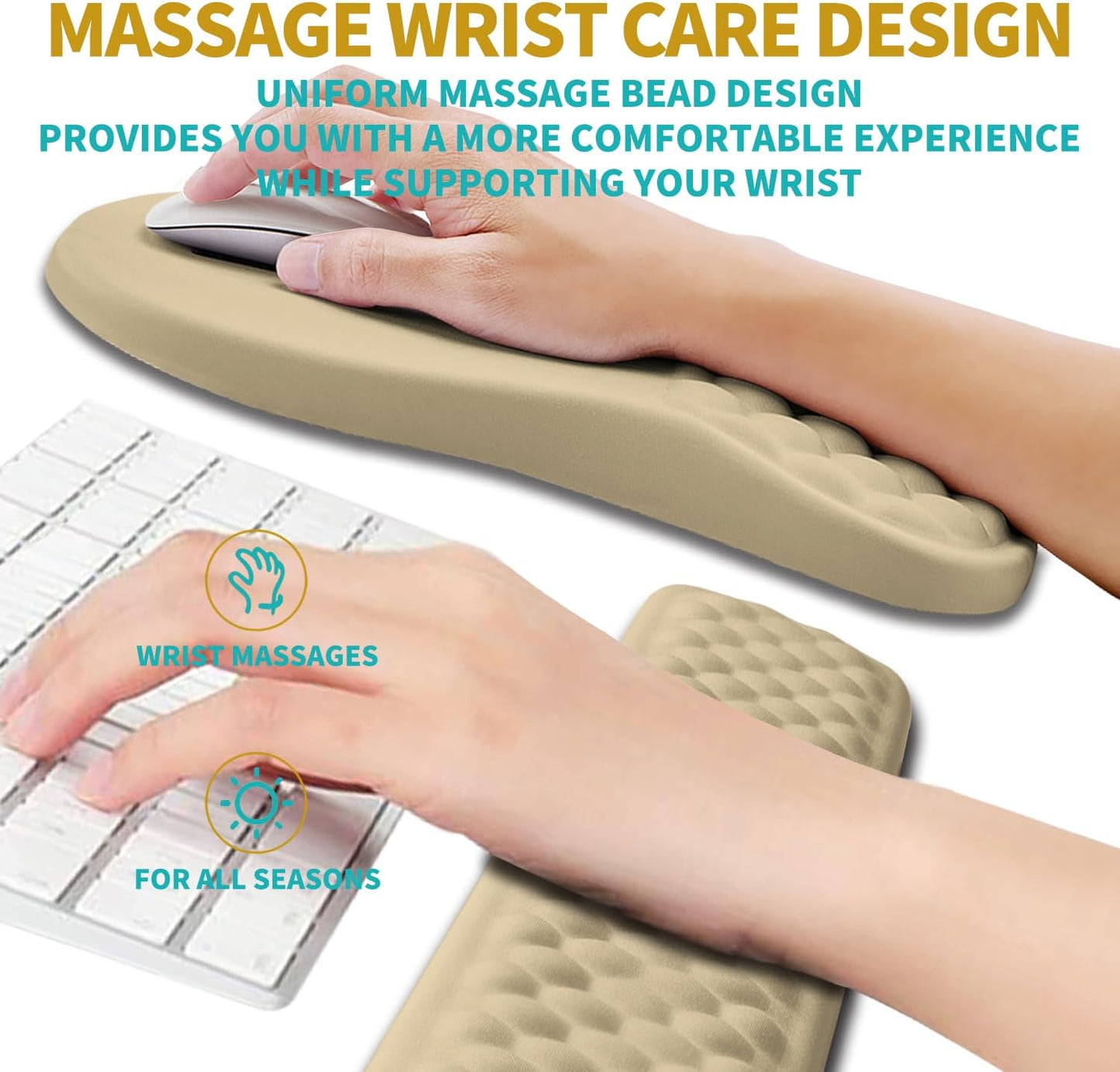 Hokafenle 2 in 1 Ergonomic Mouse Pad Wrist Support & Wrist Rest for Computer Keyboard Set, with Relieve Carpal Tunnel Pain Massage Bulge and Full Memory Gel Design (2In1 Set, Light Green)