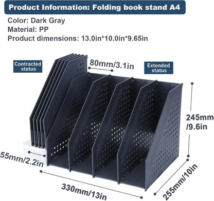 FRETONBA Collapsible Magazine File Holder with 2 Vertical Compartments Foldable Binder Holder for Desk Binder Storage Organizer Plastic Magazine Holders for Shelf, Dark Gray