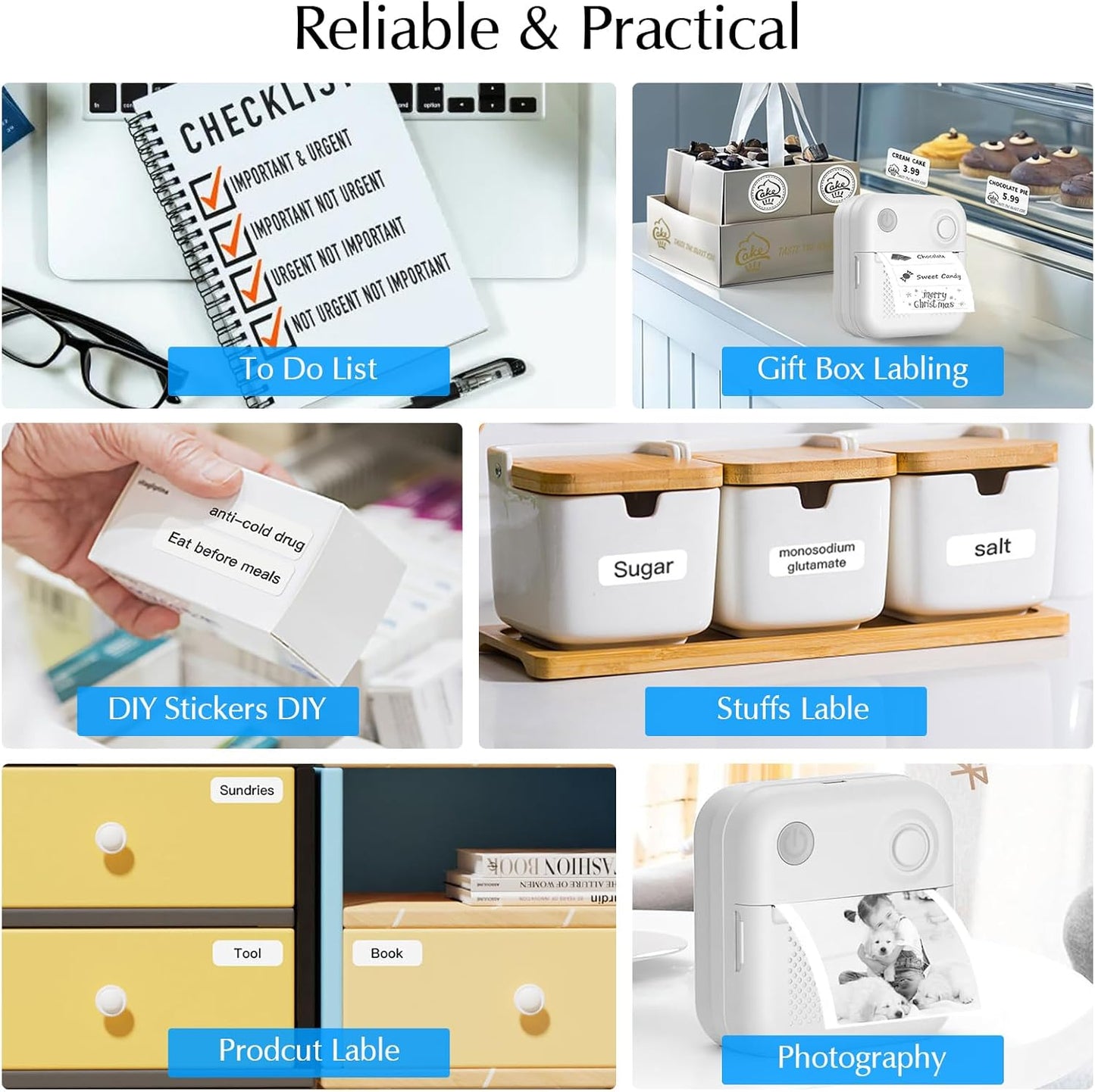 Wireless Portable Thermal Label Printer, Bluetooth Label Maker Machine with 2 Lable Rolls, Sticker Maker Supports 12-50mm Lables, Pro-App with Multi Templates and Icons, High-Definition Clarit