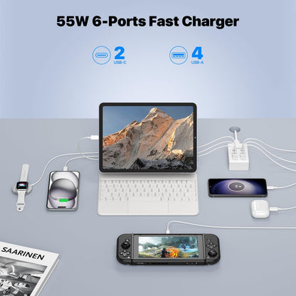 USB C Charger,10 Ports USB Charging Station with 6 Ports USB-C, Desktop 50W Multi Ports Charger Compatible with iPhone 12/13/14/15/16/Galaxy S22/S23/S24/S25/Tablet/Watch/Headphones