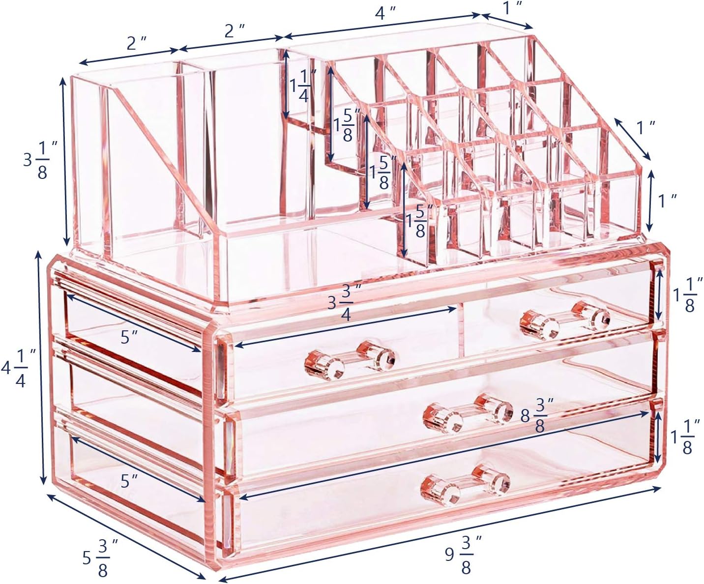 Ikee Design Acrylic Makeup Organizer with 4 Drawers and Removable Top Lipstick Holders, Ideal for Make-up or Accessories,Enhance Your Vanity or Bathroom with Clear Design for Quick Visibility