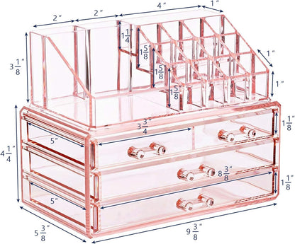Ikee Design Acrylic Makeup Organizer with 4 Drawers and Removable Top Lipstick Holders, Ideal for Make-up or Accessories,Enhance Your Vanity or Bathroom with Clear Design for Quick Visibility
