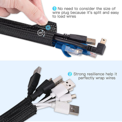 AGPTEK White Cable Sleeve, 2 Pack 5ft - 1.2 Inch Cable Management, Desk Cord Cover Organizer Wire Hider for Computer TV Wire Loom Tubing, Pet Proof Cord Protector from Cat Dog Chewing, White