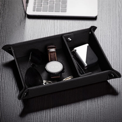 BONNY DODO Valet Tray for Men PU Leather Tray Organizer with Partition, Storage Keys, Watch & Practical Storage for Table Nightstand Living Room Bedroom (Dark Brown-Square)