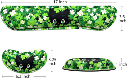 Dapesuom Enlarge Keyboard Wrist Rest, Memory Foam Wrist Cushion for Desk Mats Support, Cute Pain Relief Keyboard Mouse Pad Rests Set with Non-Slip Base for Gaming Laptop Office Computer, Green Leaf