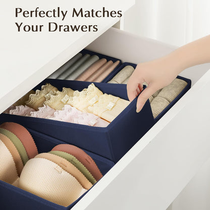 DIMJ Drawer Organizers Clothes, Dresser Organizer Bins for Baby Clothes,Underwear and Sock, Fabric Closet Organization and Storage Boxs, Drawer Dividers for Nursery, Clothing, Tie - 4 Pack, Beige