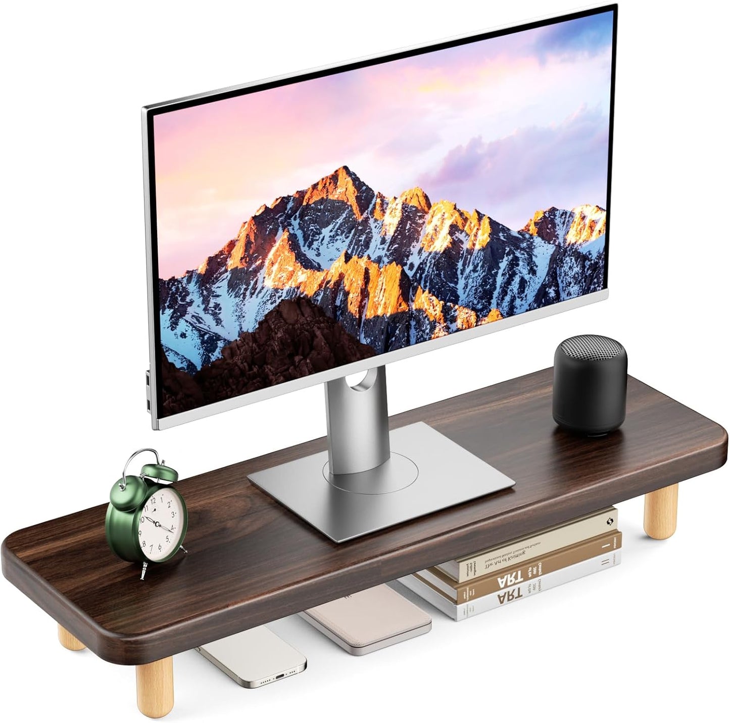 Monitor Stand Riser, 24 Inch Wood Desk Organizer with Monitor Stand & Storage Computer Monitor and Laptop Riser Multifunctional Laptop Stand Desk Organizer for Office Home Screen/Laptop/PC (Light Walnut)