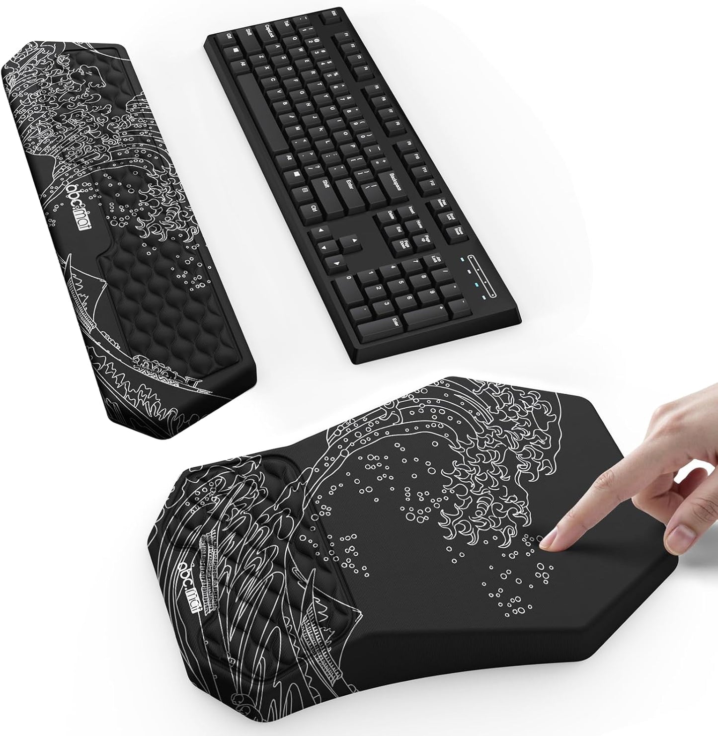 Ergonomic Mouse Pad and Keyboard Wrist Rest Support Set, Massage Design Mousepad for Carpal Tunnel Pain Relief, Memory Foam, Non-Slip PU Base for Computer Desk, Baby Blue