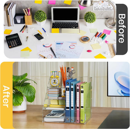 BONIER Acrylic Desk Organizer, 4-Tier Paper Tray and Mail Sorter, 2-Tier Magazine Rack, Document Storage and Accessories Holder for Home, Office, and Classroom Use