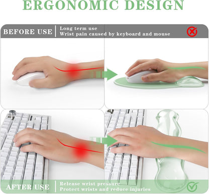 Wrist Rest for Keyboard- Ergonomic Gel Keyboard Wrist Rest and Mouse Pad Set, Non-Slip PU Base for Office, Laptop & Gaming - Green