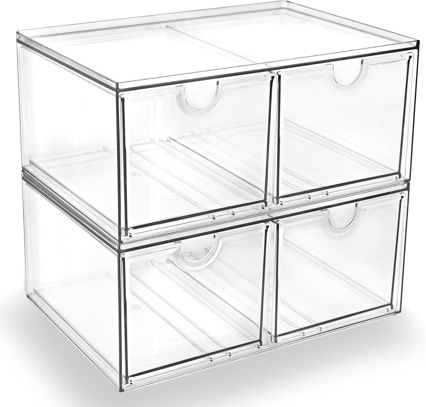 Prsildan Acrylic Makeup Organizer, 2 Pack Stackable Storage Drawers with 6 Drawers for Office Desk Vanity Craft Room Clear Drawer Organizers for Hair Accessories Art Supplies Cosmetics Modular System