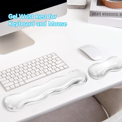 MOSISO Gel Keyboard Wrist Rest&Wrist Support for Mouse, Ergonomic Wrist Pad Soft Cooling Gel Pain Relief Easy Typing Pad Non-Slip Computer Laptop Wave Shaped Home/Office Wrist Cushion, Transparent