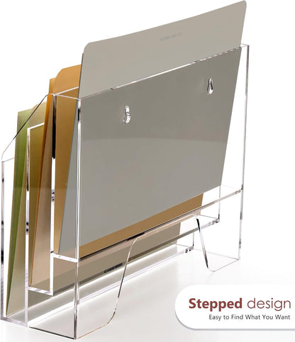 DINGHUO Acrylic Hanging Wall File Folder Organizer for Desk, Clear 3 Tier Document Paper Magazine Holder for Home, Office Organization, School - 1 Pack