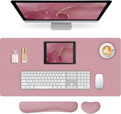 Mouse Pad and Keyboard Wrist Rest, 3-in-1 Large Keyboard and Mouse Pad Set, Ergonomic Wrist Rest for Computer Keyboards, Non-Slip Desk Mat Protector for Women (Purple Pink, 31.5" X 15.7")
