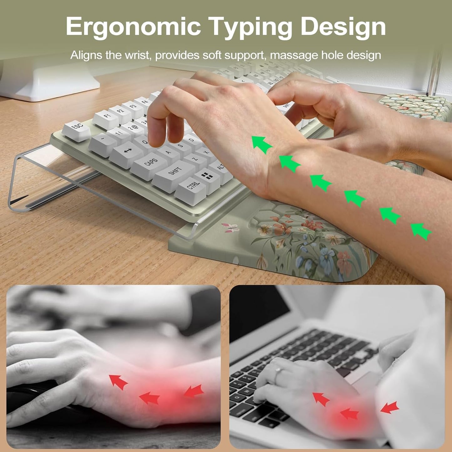 HAOCOO Ergonomic Keyboard Rest Wrist Pad,Comfortable Keyboard Wrist Rest Holder, 3-Level Height Adjustment Acrylic Keyboard Stand, Easy Typing Desk Accessories, Aesthetic Keyboard Riser for Desk