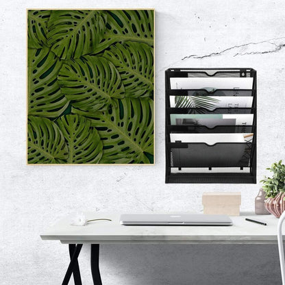 EASEPRES Desk File Organizer Mesh 6-Tier, Hanging Wall Mount Document Organization Stand, Desktop Vertical Mail Paper Folder Holder Rack with Bottom Tray for Office Home Cubicle Countertop, Black