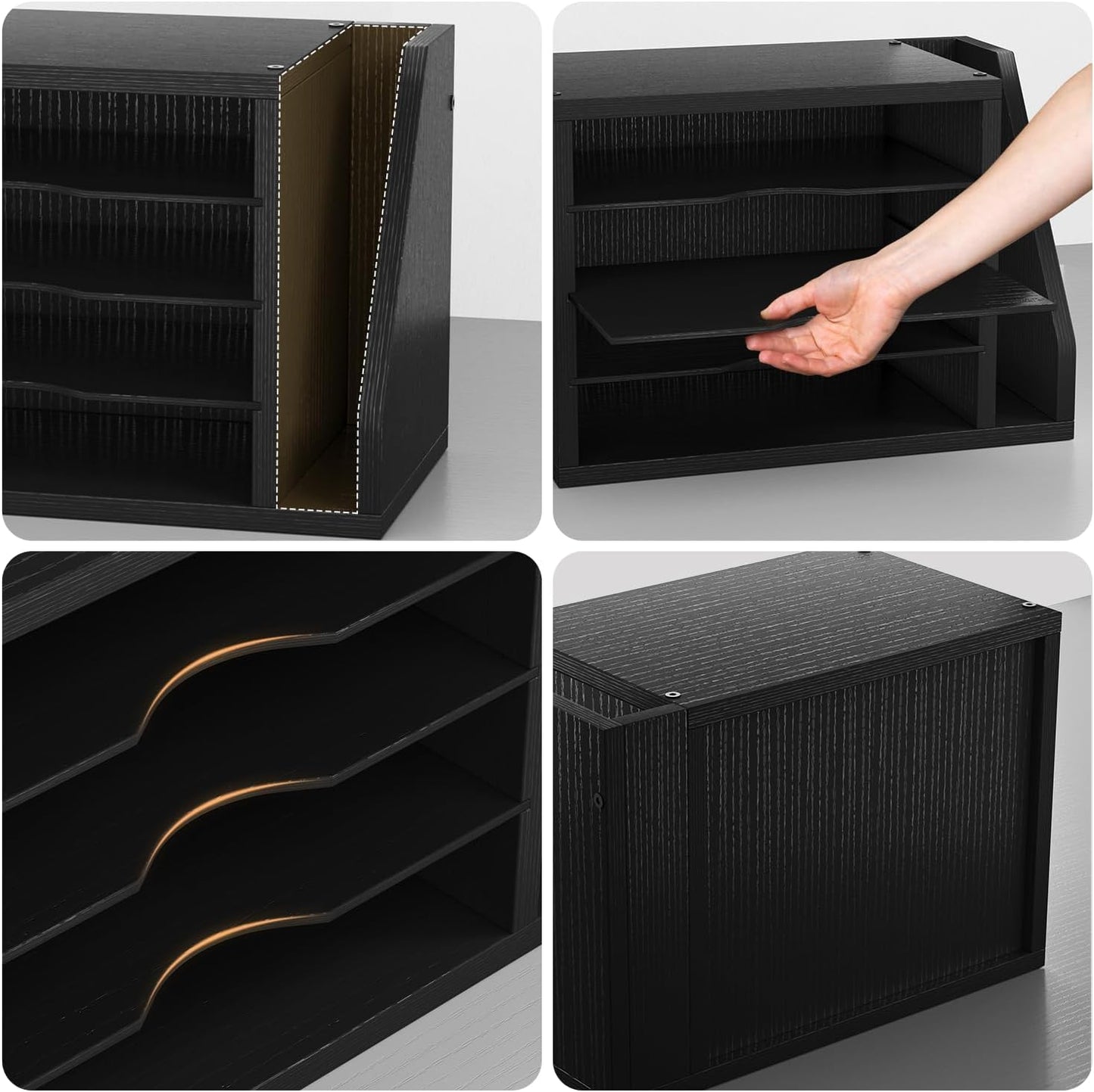 Creso hom Mail Sorter, File Organizer Desktop, Wood Desk Organizer with 3 Adjustable Shelves, Mail Holder for Office, Home, Letter Sorter File Holders for Envelopes, Supplies Magazines, Rustic Brown