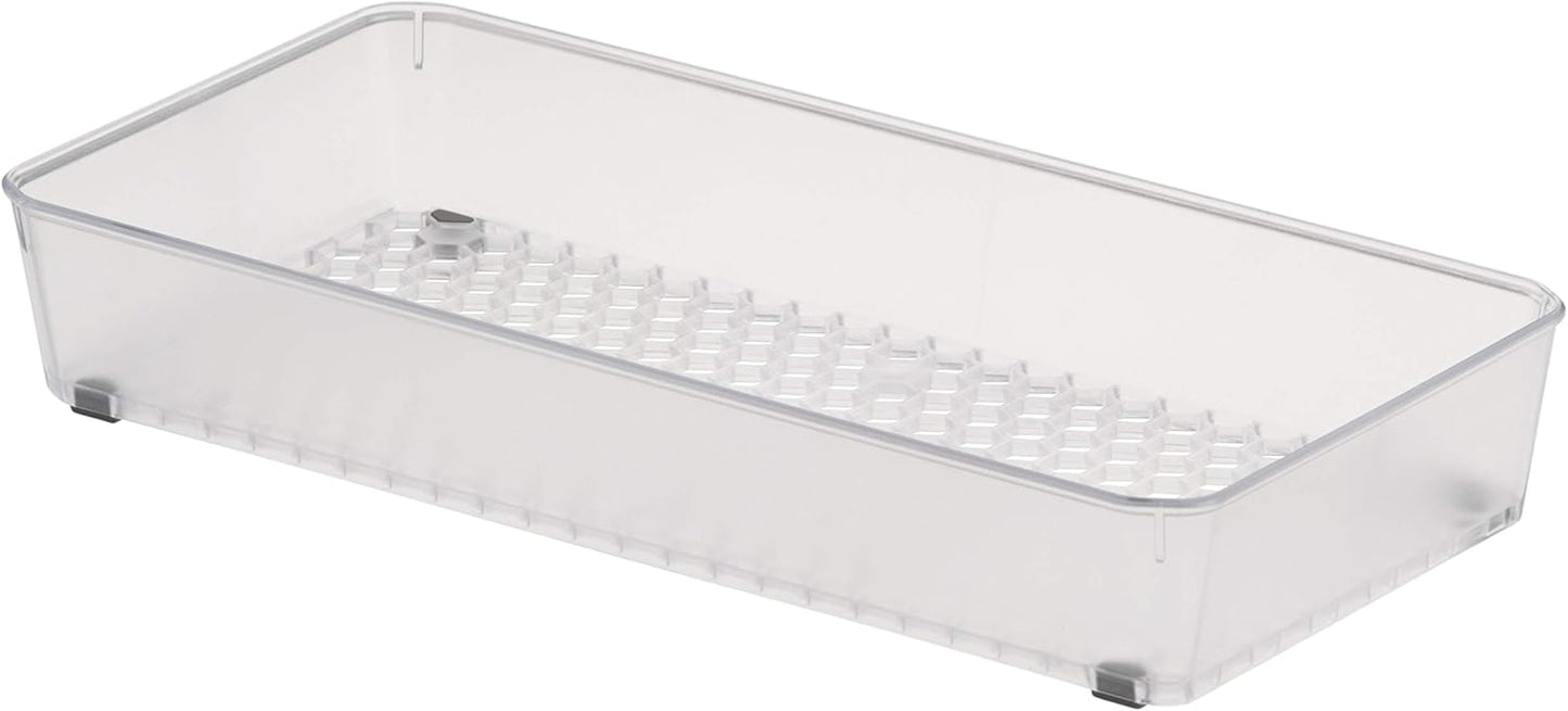 Spectrum Hexa 6 x 12 Drawer Organizer for Kitchen Utensils with Innovative Honeycomb Base Design, Silverware Tray for Cutlery and Flatware Storage, Bathroom Vanity or Desk Solution, Clear Frost