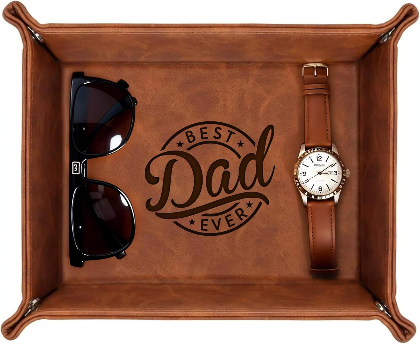 Personalized Engraved Leather Tray for Men with Engraved Name, PU Leather Valet Organizer for Dad, Custom Gift for Him, Custom Catchall Tray for Desk, Office, Accessories Travel Organizer for Men