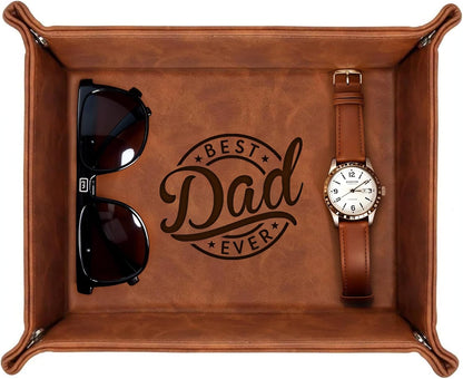 Personalized Engraved Leather Tray for Men with Engraved Name, PU Leather Valet Organizer for Dad, Custom Gift for Him, Custom Catchall Tray for Desk, Office, Accessories Travel Organizer for Men