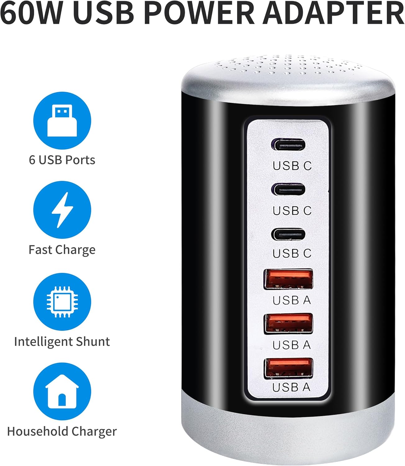 Universal USB Charger 6-Port Desktop USB Charging Station Hub with Smart Identification Technology Compatible with iPhone iPad Cell Phone Tablets(Purple)