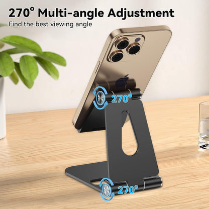 aceyoon Foldable Phone Stand for Desk, Fully Adjustable Cell Phone Holder with Anti-Slip Base, Compatible with iPhone 17/16/15/14/13/12/11 Pro Max & 4''-13'' Smartphones, Black