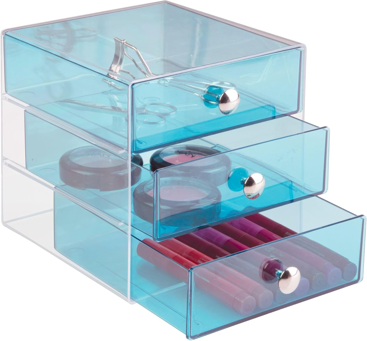 iDesign 3-Drawer Plastic Vanity Organizer, Compact Storage Organization Drawers Set for Cosmetics, Dental Supplies, Hair Care, Bathroom, Dorm, Desk, Countertop, Office, 6.5" x 6.5" x 6.5", White