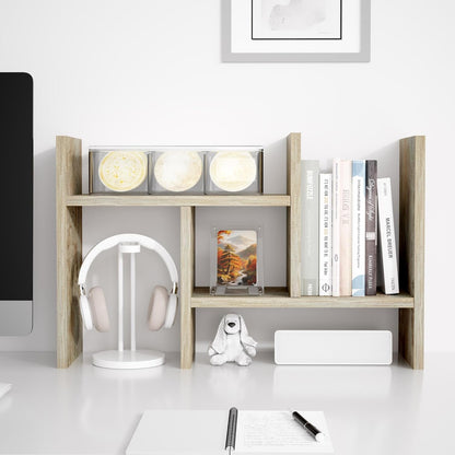 Jerry & Maggie Desktop Organizer Office Storage Rack Adjustable Wood Display Shelf Free Style Double H, Multi-Functional Mini Bookshelf for Desk Natural Stand (Natural Wood Tone)