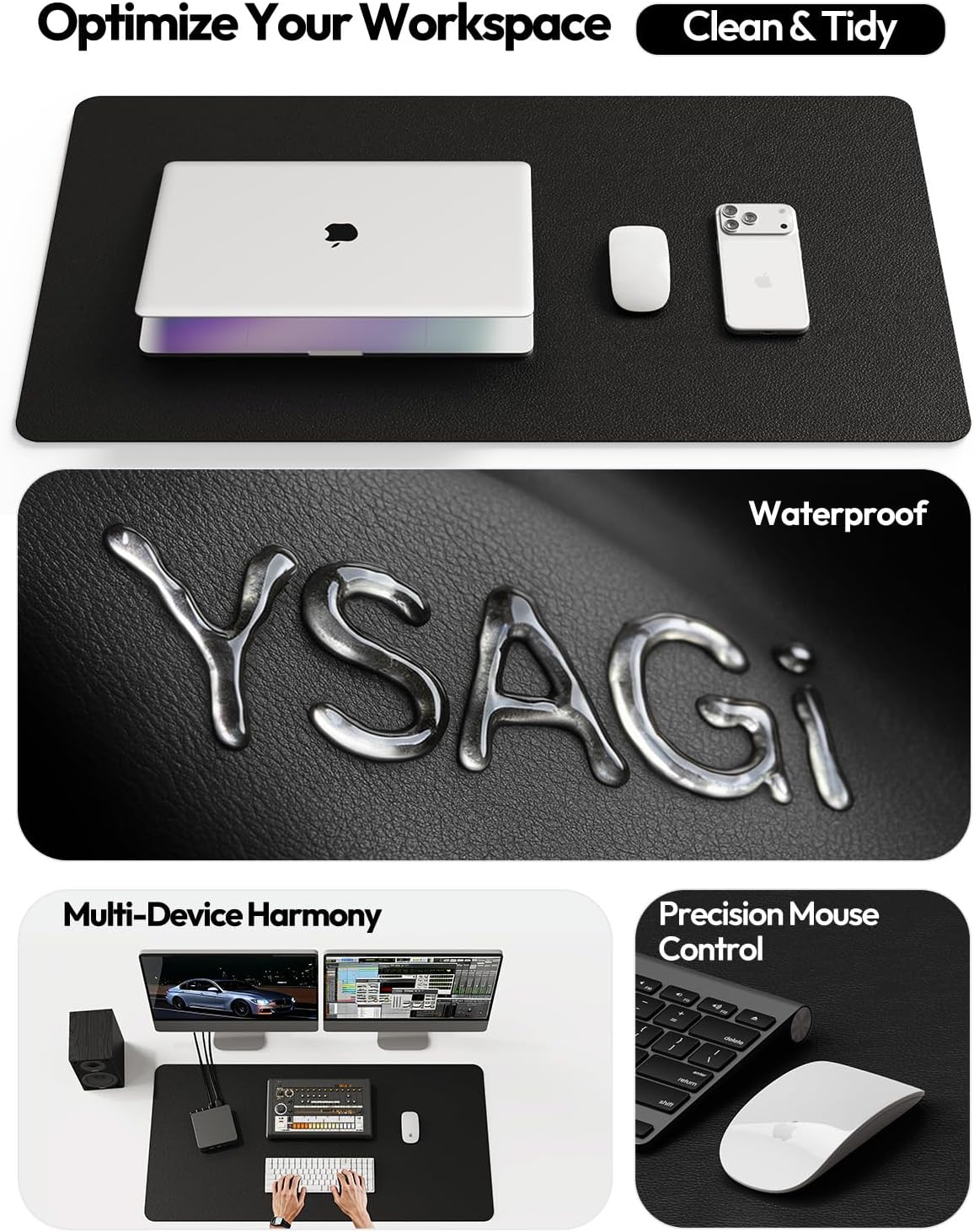 YSAGi Leather Desk Protector, Office Mat, Large Mouse Mat, Non-Slip PU Leather Blotter, Laptop Pad, Waterproof Writing Pad for Office and Home (Light Pink, 23.6" x 13.8") - Colors B