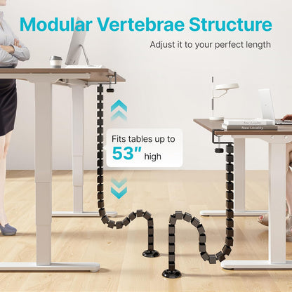PEGZONE Under Desk Cable Management Spine – Flexible Cable Snake Organizer for Standing Desk, Tool-Free Magnetic Vertebrae Wire Management for 0.4"-2" Table, White