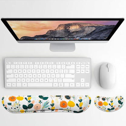 Dapesuom Enlarge Keyboard Wrist Rest, Memory Foam Wrist Cushion for Desk Mats Support, Cute Pain Relief Keyboard Mouse Pad Rests Set with Non-Slip Base for Gaming Laptop Office Computer, Green Leaf
