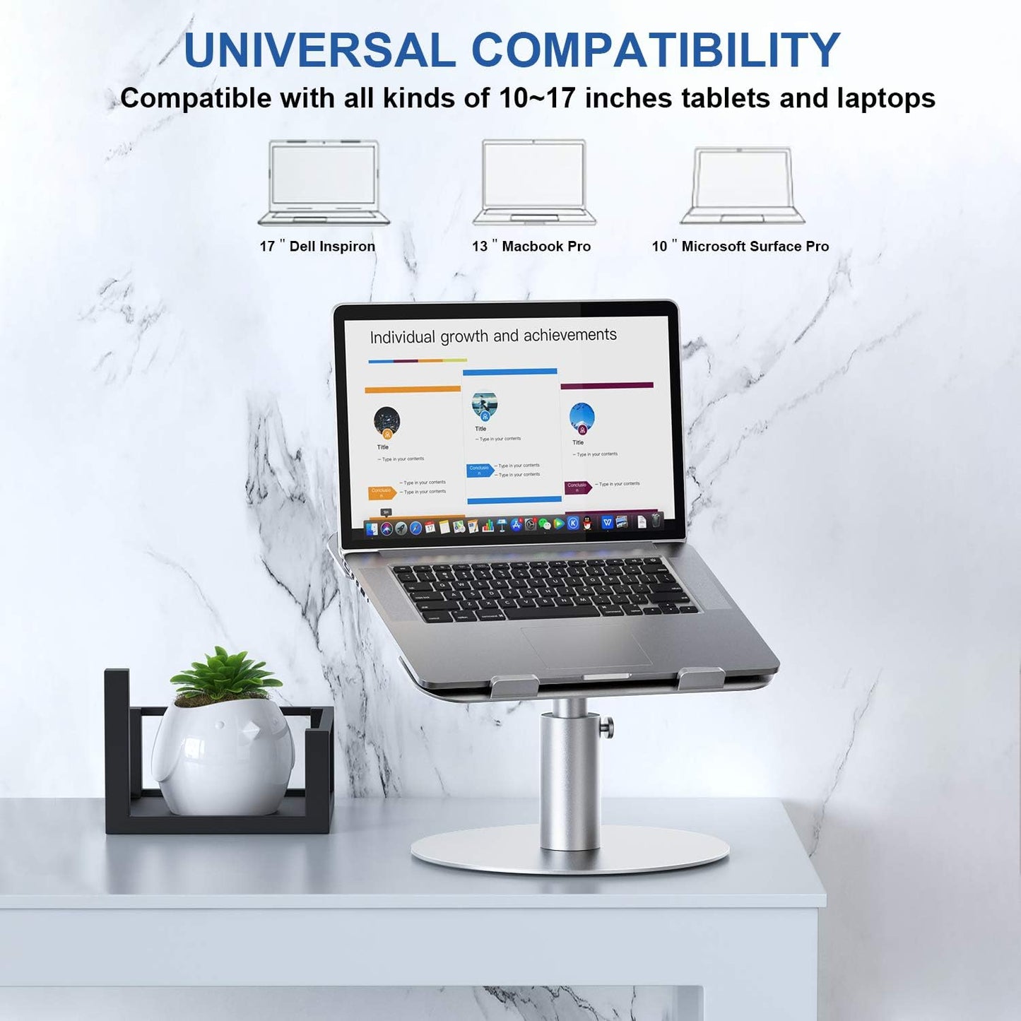 Laptop Stand for Desk - Adjustable, Foldable Clear Acrylic Riser with 360° Rotating Base, Ergonomic Laptop Holder for MacBook Pro/Air & 10-16” Notebooks