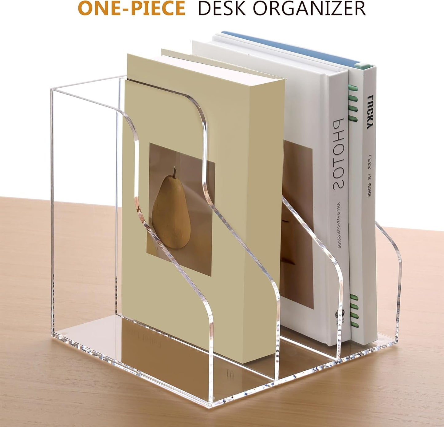 SANRUI Acrylic File Organizer, Clear Desk Organizer and Storage Bins Holding for Folders, Binders, Notebooks, Envelopes, Multi-purpose Magazine File Organizer for Home Office, 2 Pack