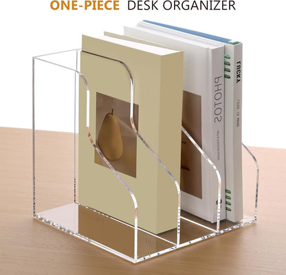 SANRUI Acrylic File Organizer, Clear Desk Organizer and Storage Bins Holding for Folders, Binders, Notebooks, Envelopes, Multi-purpose Magazine File Organizer for Home Office, 2 Pack