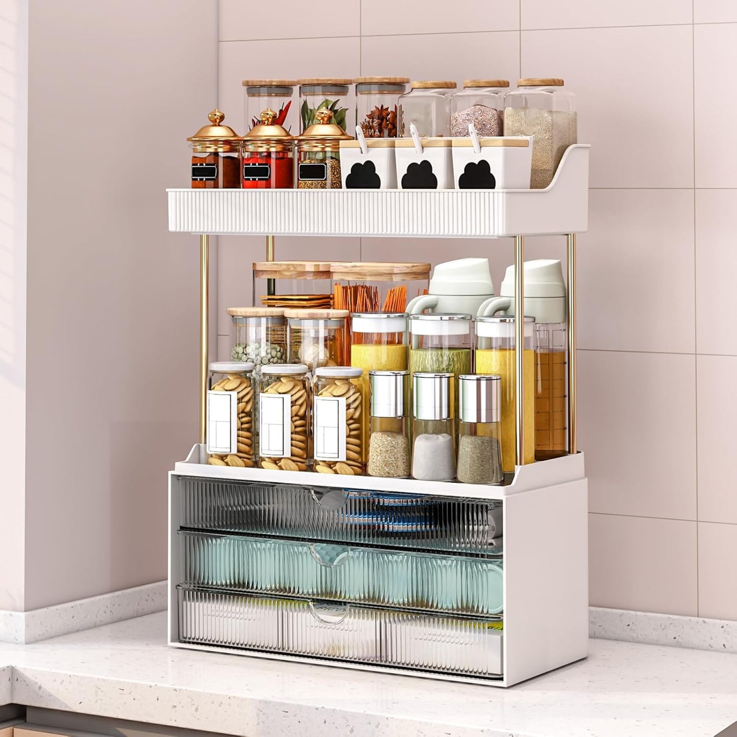 caktraie 12.2" W Makeup Organizer Drawers - 5 Tiers Bathroom Counter Organizer, Cosmetic Storage Drawer for Dresser Countertop and Bathroom Vanity for Large Skincare, Perfume, Clear