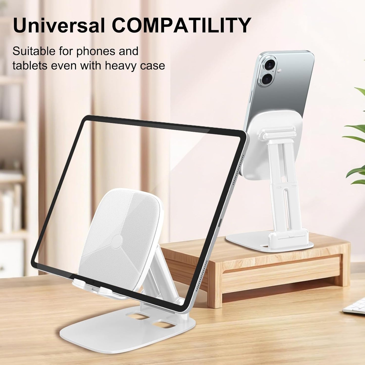 DEERLAMN Cell Phone Stand for Desk, Height Adjustable Cell Phone Holder Portable Desktop Stand, Travel Home Office Desk Accessories Compatible with iPhone 16/15/14/13/12/11 All Smartphone - Pink