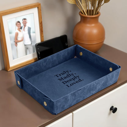 Engraved Leather Valet Tray for Men – Personalized Catchall with Custom Name for Desk, Dresser, Nightstand – Men's Organizer Tray for Keys, Wallet, Jewelry, Personalized Gift for Home, Office - Coffee