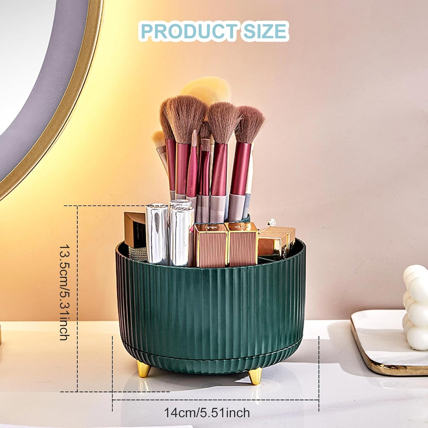 Cayxenful Pencil Holder For Desk,5 Slots 360°Degree Rotating Desk Organizers And Accessories,Desktop Storage Stationery Supplies Organizer, Cute Pencil Cup Pot For Office, School, Home (B-White)
