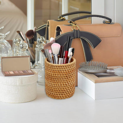 2 Pack Rattan Pencil Holder for Desk Handmade Pen Organizer Bucket Boho Desk Accessories Pen Cup Holder Aesthetic Holder for Desk Cute