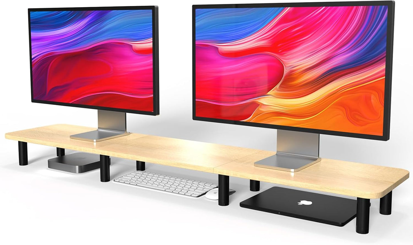 Dual Monitor Stand - 43.7 inch Extra Long Wide TV Stand - Wood & Steel Leg Desktop Riser - Desk Organization - Home Office (Vintage)