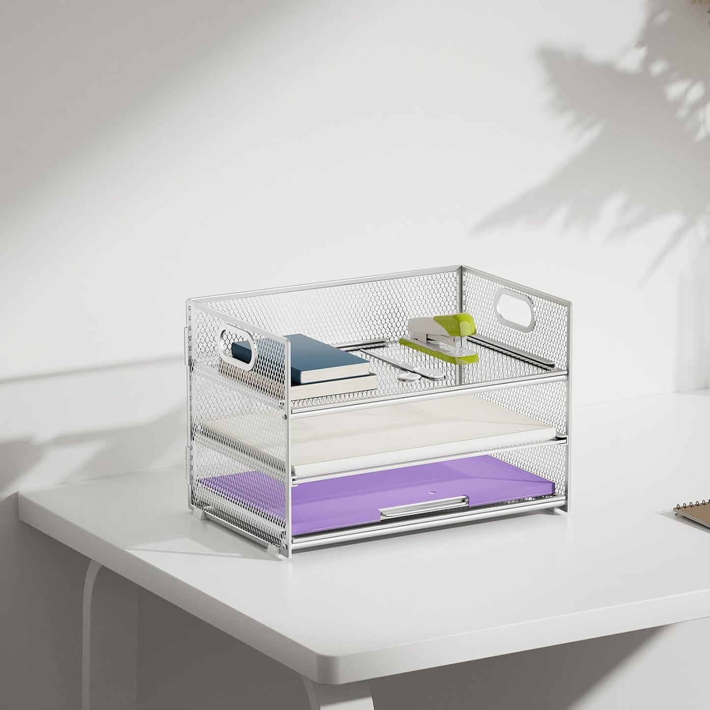 Marbrasse 3 Tier Paper Organizer Letter Tray, Mesh File Organizer with Handle, Paper Sorter Desk Organizer for Home Office Supplies