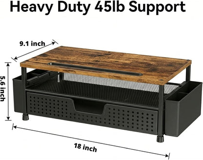 ECOLOVI Desk Organizer and Accessories, 2-Tier Computer Monitor Stand Rise with Storage Drawer & 2 Pen Holders, Laptop & Printer Stand for Desktop, Workspace Organizers for Office Supplies (Blue)