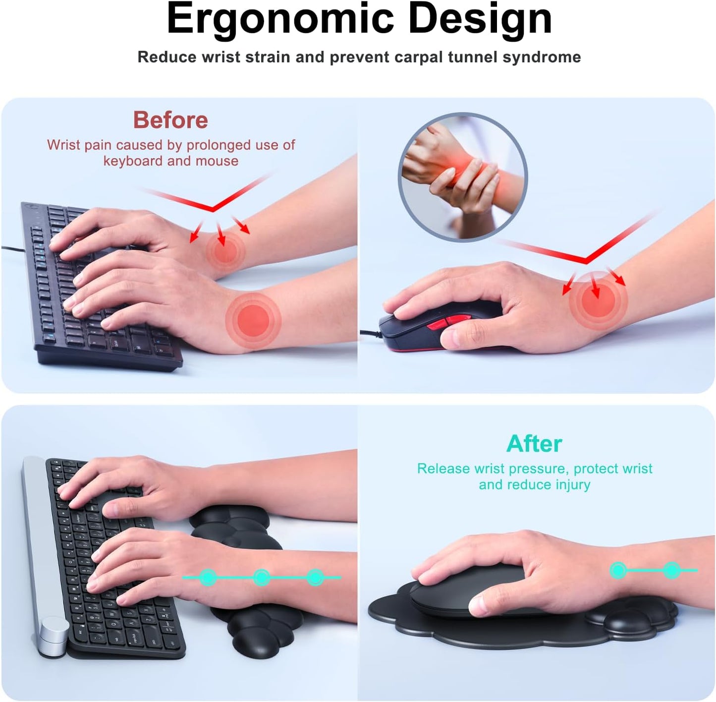 MOKURU Cloud Mouse Pad with Wrist Rest, Cloud Keyboard Wrist Rest, Mouse Pad Wrist Support, Ergonomic Keyboard Mouse Wrist Support White