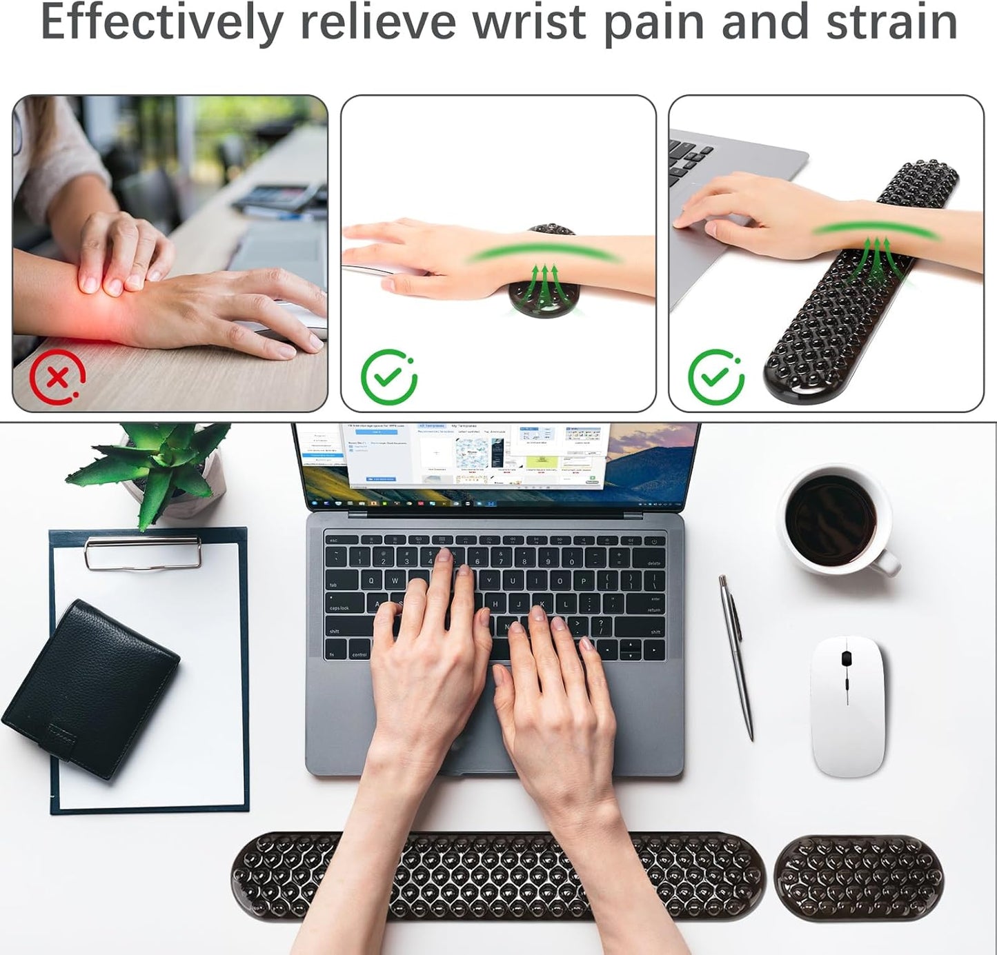 MEGREZ Clear Gel Wrist Rest for Keyboard and Mouse, Cute Crystal Gel WristRest, Ergonomic Wrist Rest Set, Cloud Wrist Rest Keyboard, Pink