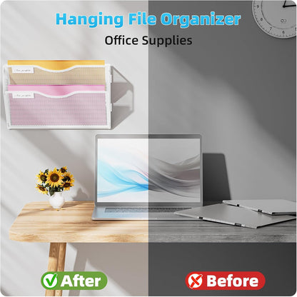Marbrasse Wall File Holder 2-Tier Hanging Wall File Organizer, Mesh Mail Holder for Papers, Wall Mount File Clipboard & Magazine Organizer Great for Office Home (Black)