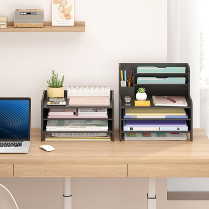 Bamboo Desk Organizer Mail Holder Countertop Letter Tray File Organizer for Desk Letter Sorter Paper File Storage for School Home Office Supplies