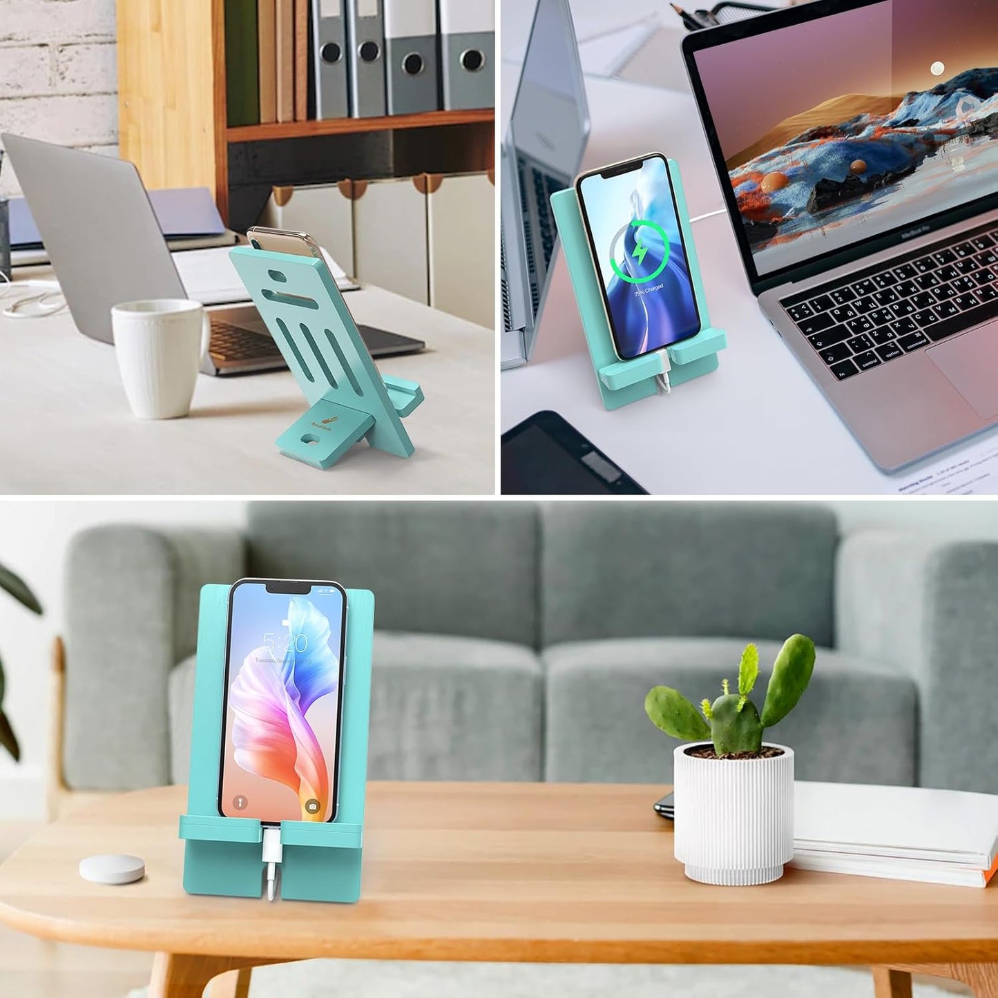 Pezin & Hulin Cell Phone Tablet Stand, Bamboo Wooden Smart Phone Desktop Charging Dock Holder Compatible with Pad, 8 Plus X XS Max XR, All Android Cellphone, Tablet - 1 Pack